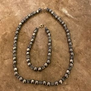Charcoal gray and black necklace and bracelet set